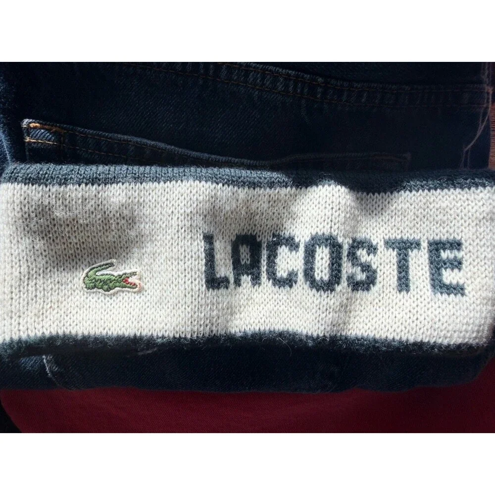Lacoste Sweater Headband Ear Warmers Ecru Green Logo 80s Ski Outdoors Vintage